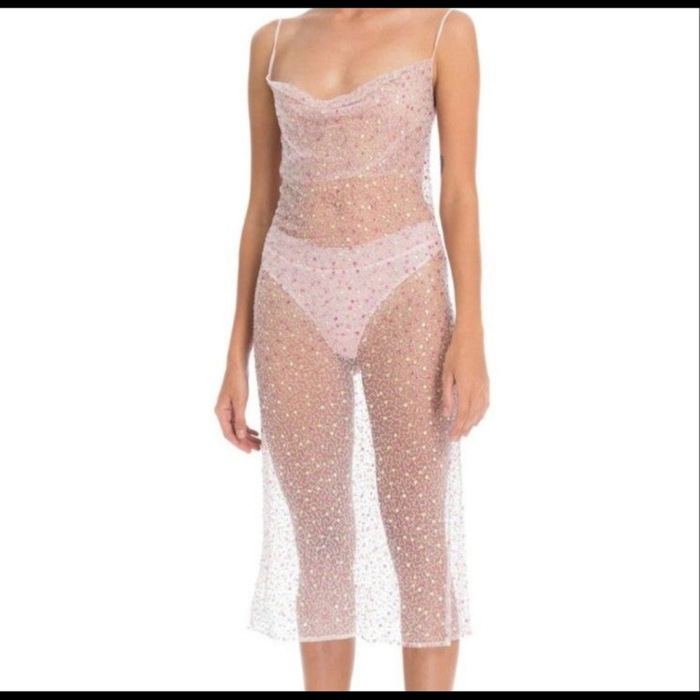 Dyspnea Madonna Pink Slip Beaded Midi Dress